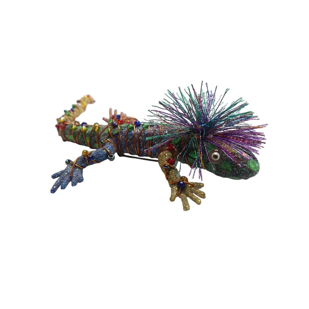 Vintage Artisan Made Lizard Brooch in Bright Colors